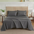 Simple&Opulence Belgian Linen Sheet Set Solid Color - 6 Pieces (1 Flat Sheet & 1 Fitted Sheet & 4 Pillowcases) 16" Deep Pocket Natural Flax Cotton Blended Soft Bedding - Dark Grey, Queen Size