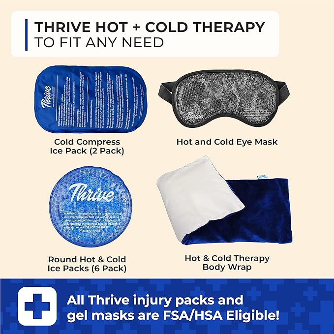 Thrive Reusable Gel Ice Packs for Injuries & Inflammation - Cold Therapy Gel Ice Pack for Back, Knee & Neck Relief - Hot & Cold Compress for Surgery Recovery - 2 Count, 7.5 x 5 in, Blue