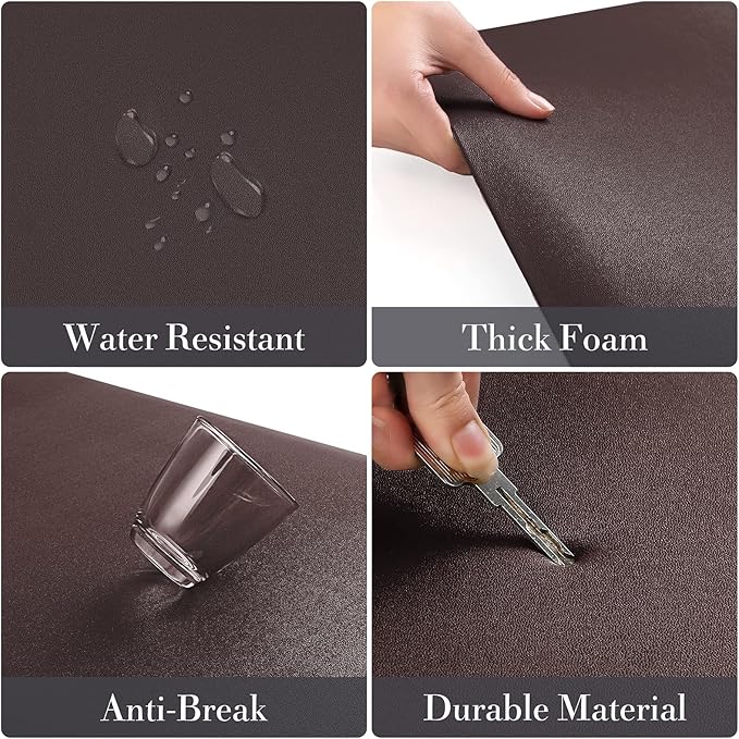HappyTrends Kitchen Mat,17.3"x28"+17.3"x60" Chocolate, Cushioned Comfort Anti-Fatigue Waterproof Floor Mat Kitchen Rugs, Thick Perfect Ergonomic Foam Standing mat for Kitchen, Home, Office, Laundry