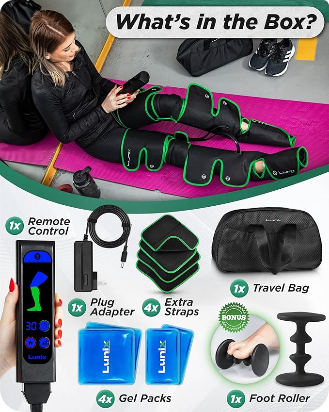Lunix LX10 FSA Full Leg Massager with Heat & Air Compression, Foot Calf and Thigh Massage Boots for Everyday Recovery, Adjustable Fit, Cold Therapy Option, Handheld Controller, Forest Green