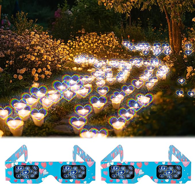 12 Packs Cardboard 3D Diffraction Glasses Fireworks Glasses for Christmas Lights/Parties/Raves/Music Festivals/Light Shows/Fireworks (Moon/Music Symbol/Star/Spiral)