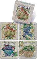 Lissom Design Stone Coasters - Natural Travertine Tile Table Top Drink Coaster Set, 4-Piece, Fresh from The Farm