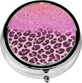 Pill Box, 3 Compartments Small Pill Case Travel Portable Metal Medicine Box with Mirror Mini Container for Purse Pocket Women Men(Pink Glitter)