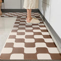 Khaki Beige Retro Curvy Checkered Grid Checkerboard Kitchen Rug Sets [2 PCs], Anti-Fatigue, Waterproof Non-Slip Kitchen Mats Heavy Duty Comfort Foam Rug for Floor, Home, Laundry,17"x29"+17"x47"