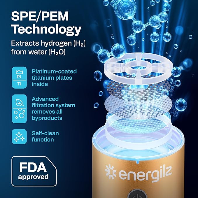 Hydrogen Water Bottle | Large 16.2 oz (480 ml) Hydrogen Water Bottle Generator 3000 ppb | Hydrogenator Machine | SPE/PEM Hydrogenated Ionizer Generator(Golden w/Beige)