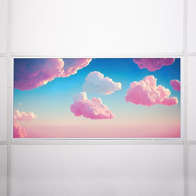 OCTO LIGHTS Fluorescent Light Covers Pink Cloud Sky Panel for Ceiling Lights, Light Covers for Ceiling Lights Classroom 2x4 (22.38"x46.5") Backlit Film Insert for Fluorescent Fixtures (Pack of 1)