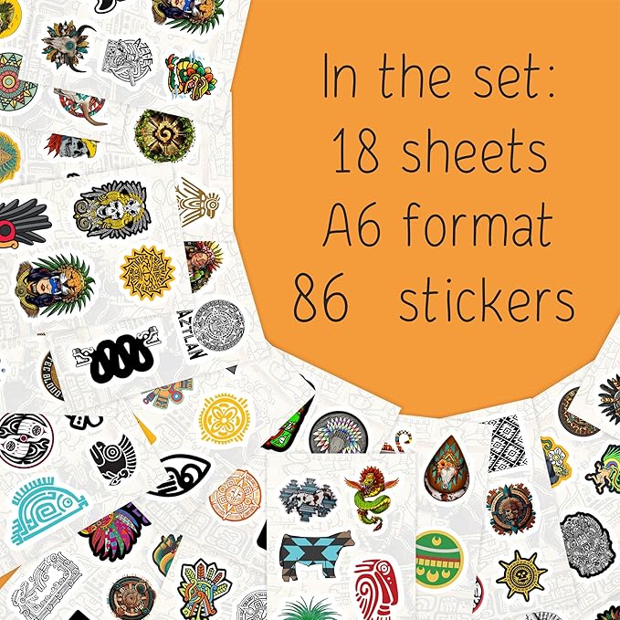 BulbaCraft Aztec Stickers for Water Bottle and Laptop - Aztec Party Supplies & Decorations, Waterproof Vinyl Decals, Culture and History Stickers, Gifts for Women & Men