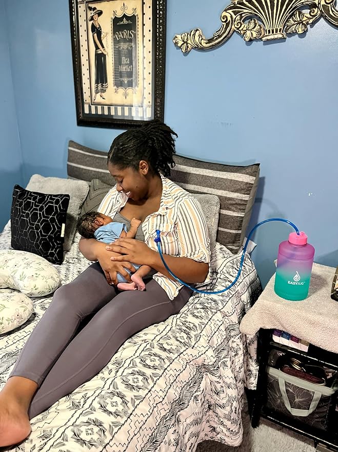 Hands-Free Water Bottle with 47" Long Straw - 2.2L BPA-Free Water Jug for Pregnant, Breastfeeding & Postpartum.