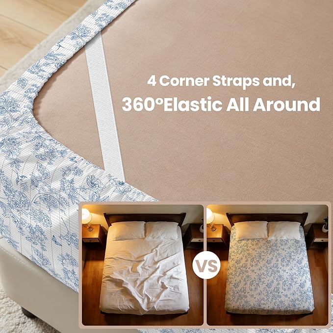 Grounding Sheets King Blue Floral - 15% Pure Silver + 85% Organic Cotton Fitted Bed Sheet for Earthing - 400 Thread Count Deep Pocket Grounded Bedsheets - Improved Sleep Down to Earth Ground Bedding