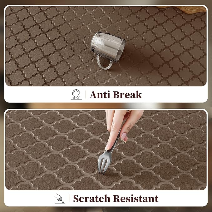 Upgrade Scalloped Embossed Kitchen Mats for Floor 2PCS Cushioned Anti Fatigue Waterproof Foam Kitchen Rugs Non Slip Washable Comfort Standing Mat for Office Sink Laundry, Brown