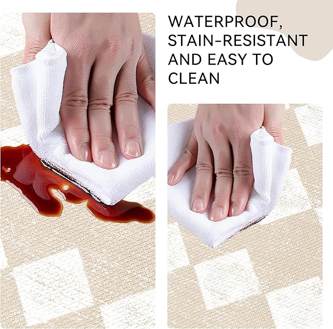 Moroccan Trellis Cream Checkered Kitchen Rug Sets [2 PCs], Anti-Fatigue, Waterproof Non-Slip Kitchen Mats Heavy Duty Ergonomic Comfort Foam Rug for Floor, Home, Laundry,17"x29"+17"x47"
