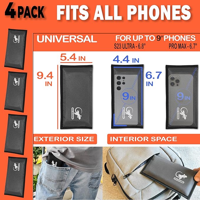 4 Faraday Bag Anti-Tracking GPS RFID Car Key Signal Blocker Wallet Shielding Pouch Protective Case for Cell Phone Car Key FOB, Data Privacy, Electronic Device Security (4 PACK - GRAY)
