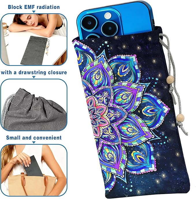 EMF Shield Sleeve for Cell Phone Reduce Signal Anti-EMP Pouch Against Radiation, EMF, 5G, RFID Blocking 4x8 Inch Mandala Phone Sleeve Bags
