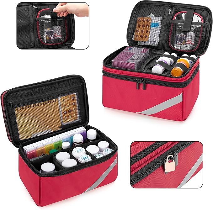 Trunab Medicine Storage and Organizer Bag Empty, Pill Bottle Organizer with Portable Small Pouch, Home First Aid Box for Emergency Medication, Supplements or Medical Kits (Bag Only)(Patent Design)