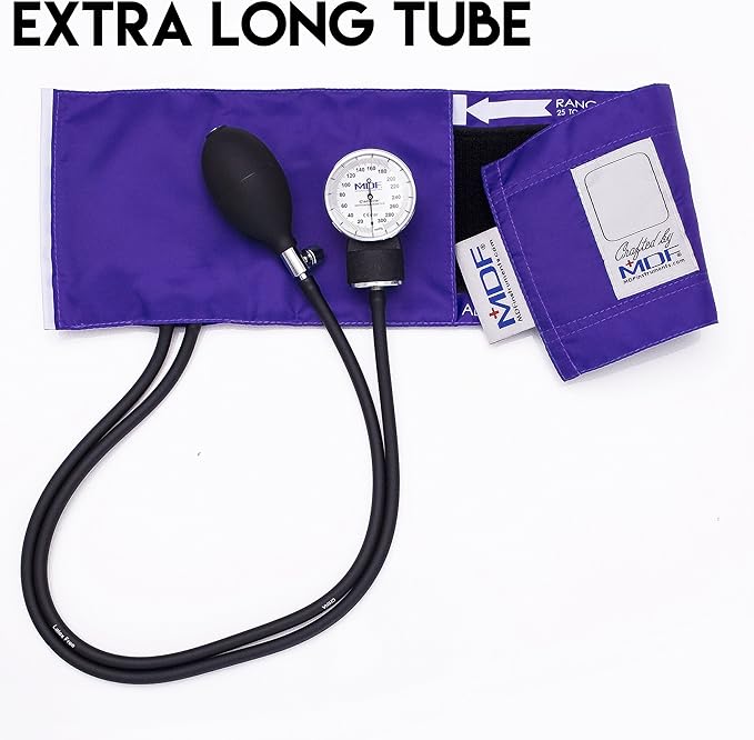 MDF Instruments, Calibra Aneroid Premium Professional Sphygmomanometer, Blood Pressure Monitor with Adult Cuff & Carrying Case, Lifetime Calibration, White Dial, Purple Cuff, MDF808M08 (Pack of 2)