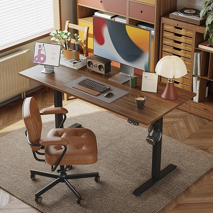 Agilestic Electric Standing Desk, 48 x 20 Inches Height Adjustable Desk, Sit Stand up for Work Office Home, Ergonomic Rising Computer Table with Memory Preset, Dark Walnut