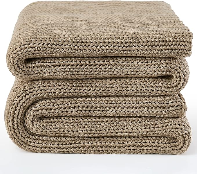 Guohaoi Knitted Weighted Blanket for Adults (Beige 60"x80" 17lbs) No Beads Cooling Throw Blanket for Hot Sleepers, Home Decor Breathable Chunky Knit Heavy Blanket Use on Queen/King Size Bed