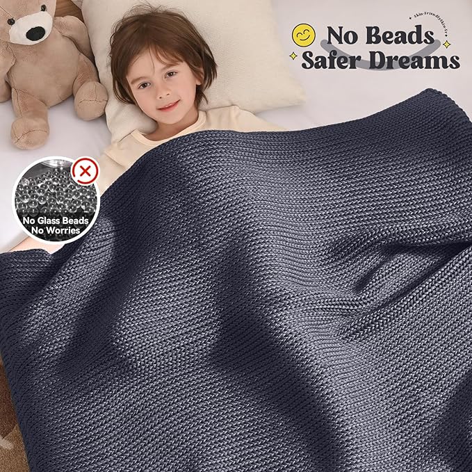 Guohaoi Knitted Weighted Blanket Kids (Dark Grey 36"x48" 3lbs) No Beads Cooling Heavy Blanket, Home Decor Breathable Chunky Knit Throw Blanket for All-Season Use