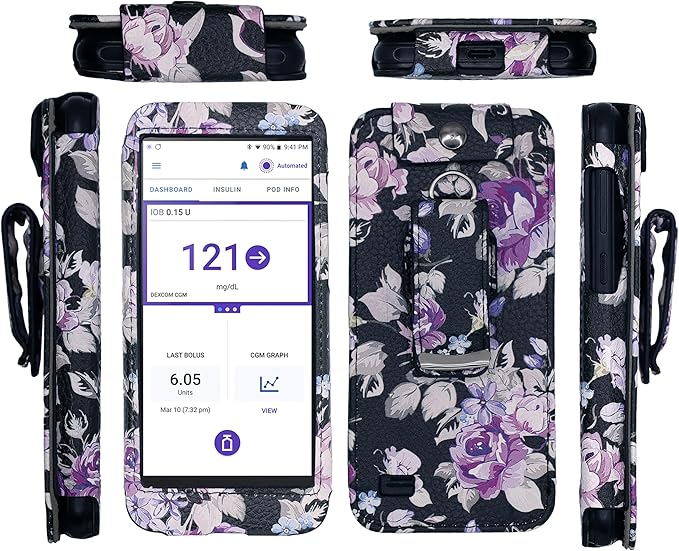 SNK Designed Fitted Leather Case with Belt Clip for Omnipod 5 Receiver (Continuous Glucose Monitoring) (FL2/BLACK)