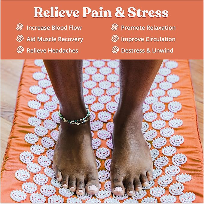 Spirol Acupressure Mat and Pillow Set for Back, Neck and Shoulder Pain Relief, with Flexible Acupressure Spikes, Includes Carry Bag (Orange)