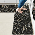 Gold Foil Stamped Marble Kitchen Mats for Floor 2PCS Cushioned Anti Fatigue Non Slip Waterproof Comfort Leather Kitchen Rugs 2/5 Inch PVC Kitchen Mats for Sink, Laundry, 17.3"x28"+17.3"x59", Black