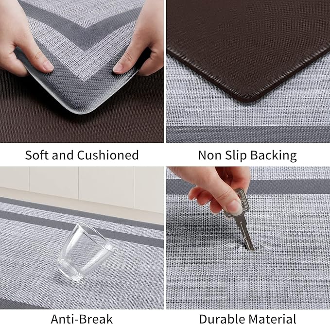 Mattitude Kitchen Mats Set of 2 Cushioned Rugs Anti-Fatigue Mats for Kitchen Floor,Waterproof Non-Slip Mats and Rugs Set for Office,Floor,Laundry 17.3"×29"+17.3"×59",Grey