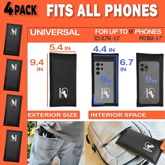 Faraday Bag Anti-Tracking GPS RFID Car Key Signal Blocker Wallet Shielding Pouch Protective Case for Cell Phone Car Key FOB, Data Privacy, Electronic Device Security (4 PACK - BLACK)