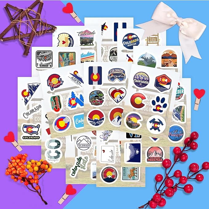 BulbaCraft 100Pcs Colorado Stickers for Water Bottle and Laptop - Colorado Party Supplies & Decorations, Waterproof Vinyl Decals, State Pride and Icon Stickers, Gifts for Women & Men