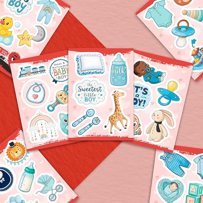 100Pcs Baby Boy Stickers for Shower Favors, Scrapbooking - Newborn Stickers - Baby Boy Shower Party Supplies & Decoration
