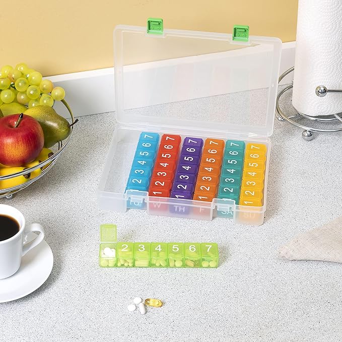 e-Pill 7 Times a Day x 7 Day Clear Weekly Pill Organizer, Vitamin, and Medicine Pillbox (Rainbow)