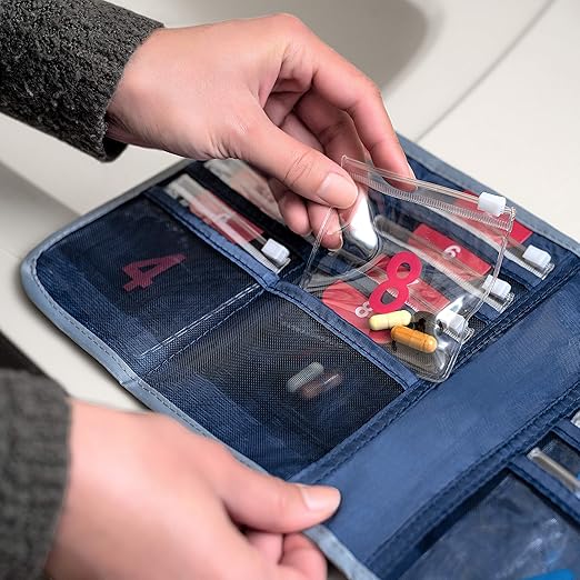 Lewis N. Clark Travel Pill Organizer, for Vitamins, Medication, Prescriptions, Or Medicine Storage, 16 Slot Pouch, Navy