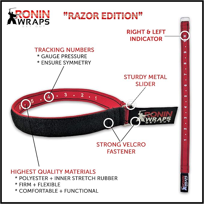 Ronin Wraps Razor Edition | Rigid BFR Occlusion Bands for Upper Body Training | Blood Flow Restriction Workouts