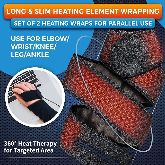 sticro Set of 2 Long Heating Pad for Hands/Arm/Ankle/Knee Pain Relief, Heated Wrap for Golfers Tennis Elbow, Carpal Tunnel, Knee Joint Arthritis Leg Ankle Plantar Fasciitis, Achilles Tendonitis