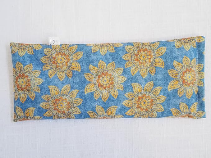 Eye Pillow with Flaxseed, Eucalyptus & Mint, Small Heat and Cold Therapy Pad, Caregiver Gift, Eco-Friendly Ingredients, Microwavable Sinus and Headache Mask - Blue Vintage Floral
