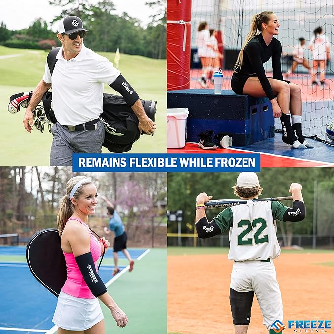 FreezeSleeve Ice and Heat Therapy Sleeve | Reusable Ice Pack Flexible Gel Compression Sleeve for Pain Relief and Recovery of Elbow Knee Ankle Leg Wrist Injuries | Black Small Medium