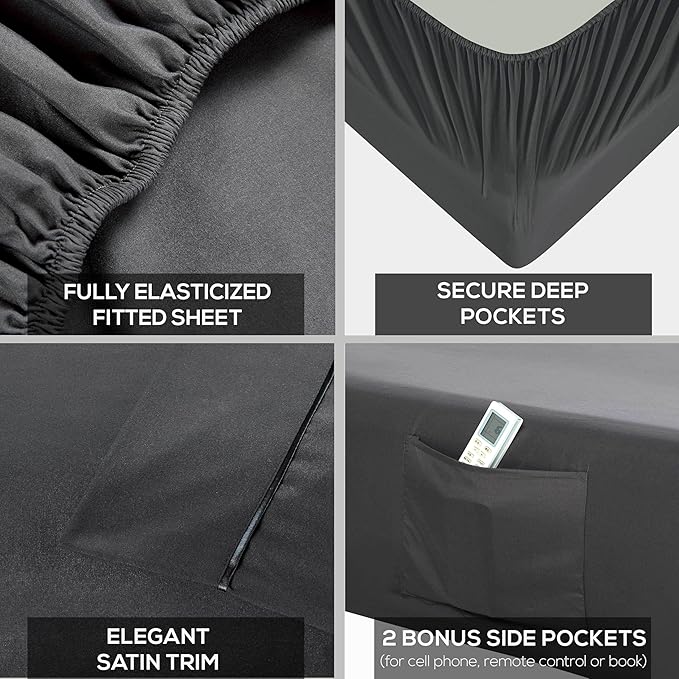 Mueller UltraTemp 6 PC Queen Sheet Set - Ultra-Soft Luxury Series, Cooling & Breathable Hotel Luxury Bed Sheets, Deep Pocket Wrinkle-Free Oeko-TEX, Dark Gray