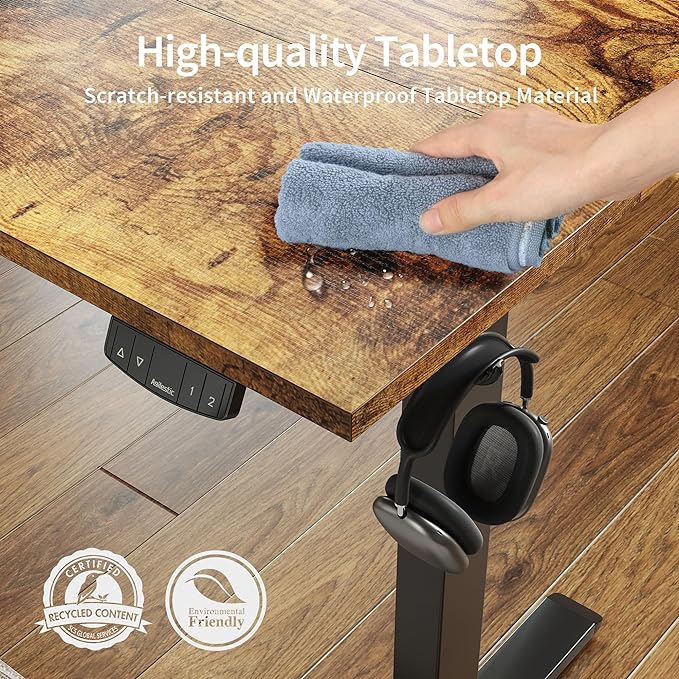 Agilestic Electric Standing Desk, 48 x 24 Inches Height Adjustable Desk, Sit Stand up for Work Office Home, Ergonomic Rising Computer Table with Memory Preset, Rustic Brown