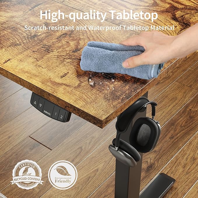 Agilestic Electric Standing Desk, 40 x 24 Inches Height Adjustable Desk, Sit Stand up for Work Office Home, Ergonomic Rising Computer Table with Memory Preset, Rustic Brown
