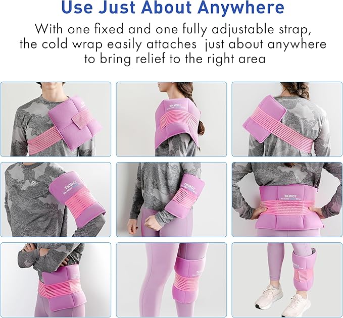 Flexible Reuseable Gel Ice Pack Cold Wrap (Oversize 17.5" x 9.5") for Injuries, Back Pain Relief, Knee Wrap, Surgery Recovery, Ankle, Shoulder Cold Wrap (Pink) by TKWC INC