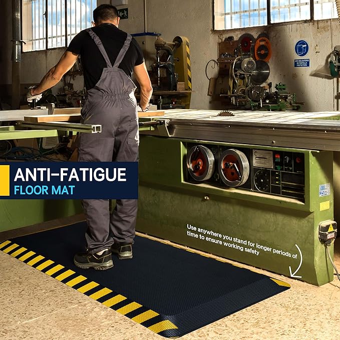 FEATOL Anti Fatigue Mat Industrial, Ergonomic Standing Floor Mat for Work for Stand -Safety Support for Leg & Back Pain(Yellow Border, 20" x 32", 2PC)