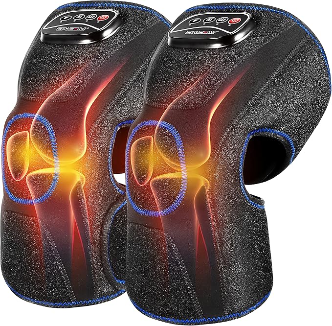 CINCOM Heated Knee Massager, Air Compression Knee Massager with Heat for Pain Relief Brace Wrap for Arthritis,Injury,Joint Pain 3 Modes & 3 Intensities (A Pair)