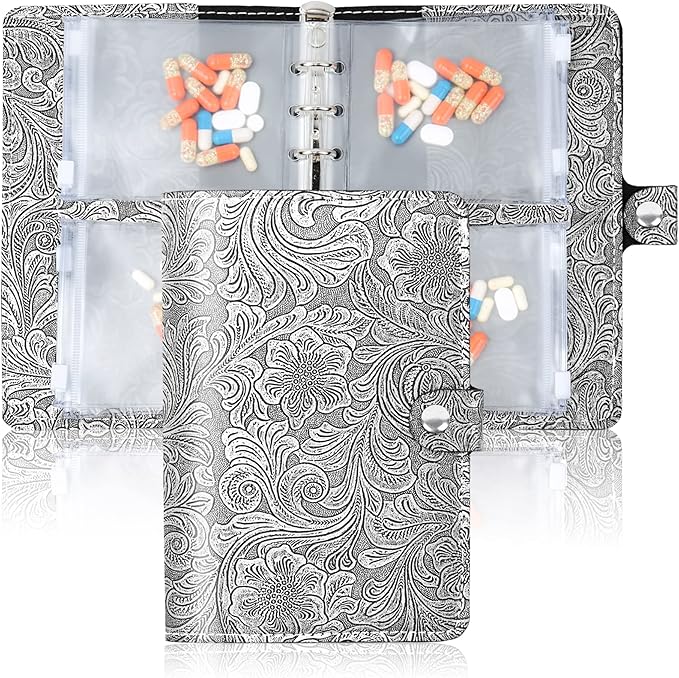 Hennaja Pill Organizer Book,Pill Pouches Clear Plastic Pill Bags Self Sealing Travel Medicine Organizer Storage(1-Silver)