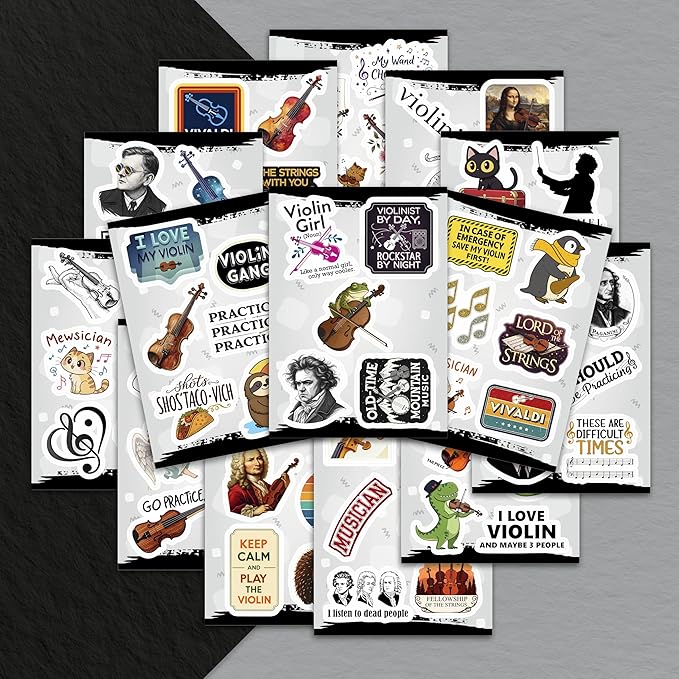 100Pcs Violin Stickers and Decals for Water Bottle, Laptop - Gifts for Violinists - Violin Party Supplies and Decorations - Violinists Stickers - Gift for Women & Men