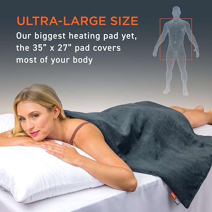Pure Enrichment PureRelief Pro Far Infrared Oversized Body Wrap - 35” x 27” Full-Body Infrared Heating Pad for Back Pain, Shoulder Aches, Neck Strains, & Soreness in Knees, Abdomen, Chest, & Legs