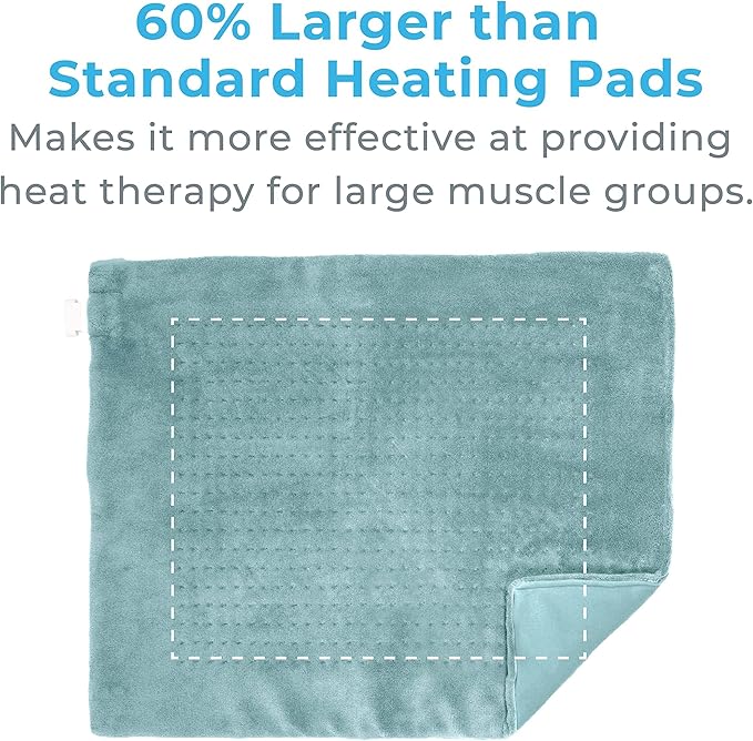 Pure Enrichment PureRelief Ultra-Wide Microplush Heating Pad - 20” x 24” XXL Size & 6 Heat Settings for Temporary Neck, Shoulder & Back Pain Relief - Moist Heat Option & Machine Washable (Sea Glass)