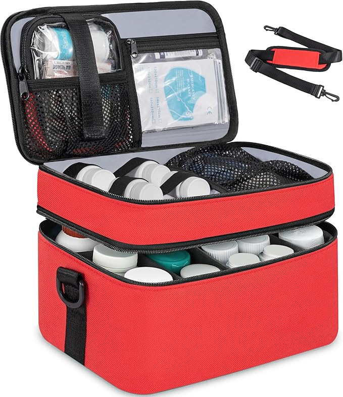 2 Layers Medicine Storage Organizer Bag with Portable Pouch, Pill Bottle Organizer Case, Lockable Medicine Travel Case for Pills, Vitamin, Fish Oil.