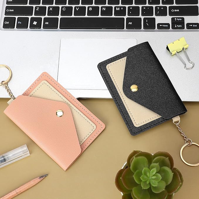 2 Pack Birth Control Pill Case Sleeve Packet 4.3 X 3 Inch PU Leather Wallet Pill Holder Privacy Protection Birth Control Pill Wallet with Key Ring for Pill Card Organizer(Pink, Black)