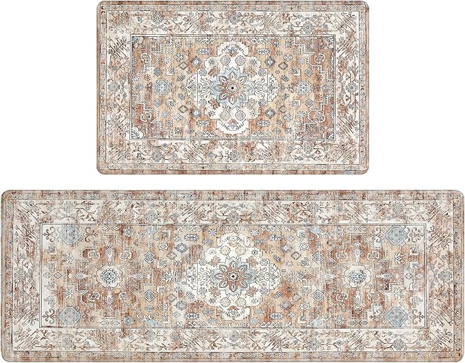 Pauwer Anti Fatigue Kitchen Mat Set of 2 Non Slip Kitchen Mats for Floor Cushioned Kitchen Rugs Comfort Standing Mat Farmhouse Waterproof PVC Foam Kitchen Floor Mat Runner