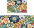 Boho Floral Kitchen Rugs Mats for Floor 2 Piece Memory Foam Padded Kitchen Mats Anti Fatigue Non Slip Cushioned Comfort Standing Mat, 17.3x28+17.3x47 Inch