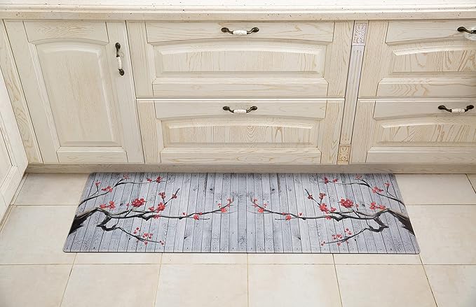 J&V TEXTILES Premium Kitchen Mat, Waterproof Anti Fatigue Kitchen Rug, Cushioned Non-Slip Textilene Surface Kitchen Floor Mat for Home, Office, Indoor, 20"x55" (Blossom)